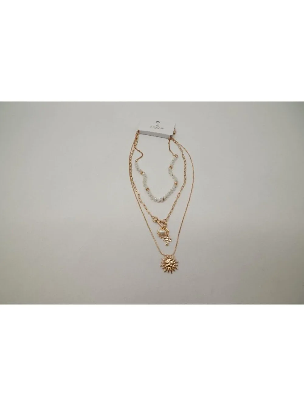 NWT Josslyn Multi Beaded Layer Sun Heart Cross Charm Necklace Gold Tone Stack
